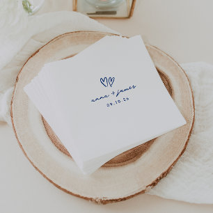 Whimsical Blue Doodle Hearts Wedding Serviette