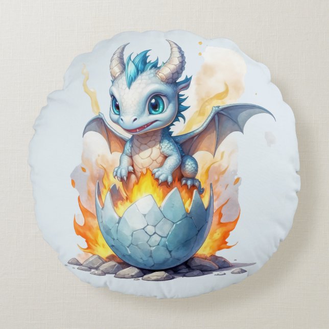 Whimsical Blue Dragon Frostfire Rundes Kissen (Vorderseite)