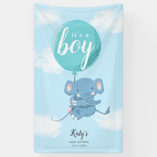 Whimsical Blue Elephant Theme Baby Dusche Banner (Vertikal)