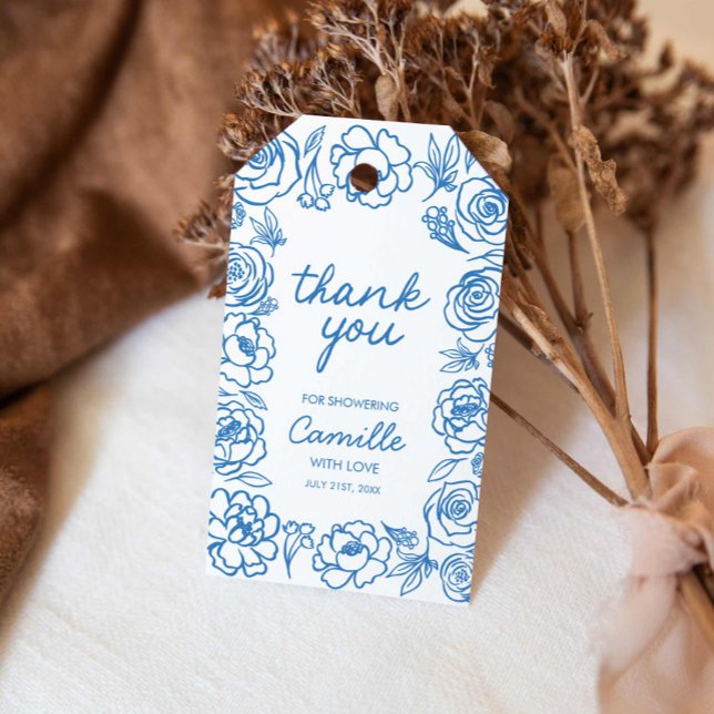 Whimsical Blue Floral Vielen Dank für Ihre Unterst Geschenkanhänger (Blue Floral Bridal Shower Favor Tag)