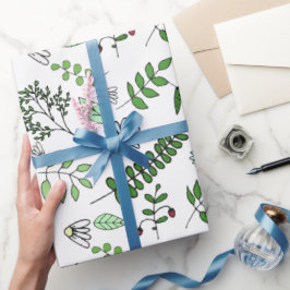 Whimsical Blue Flowers and Forest Blätter Geschenkpapier