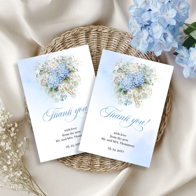 Whimsical Blue Flowers Eucalyptus Wedding thanks Dankeskarte (Whimsical Blue Flowers Eucalyptus Wedding thank you card)