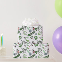 Whimsical Blue Flowers Kanbit and Forest Blätter Geschenkpapier