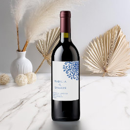 Whimsical Blue Geblüht Weinetikett