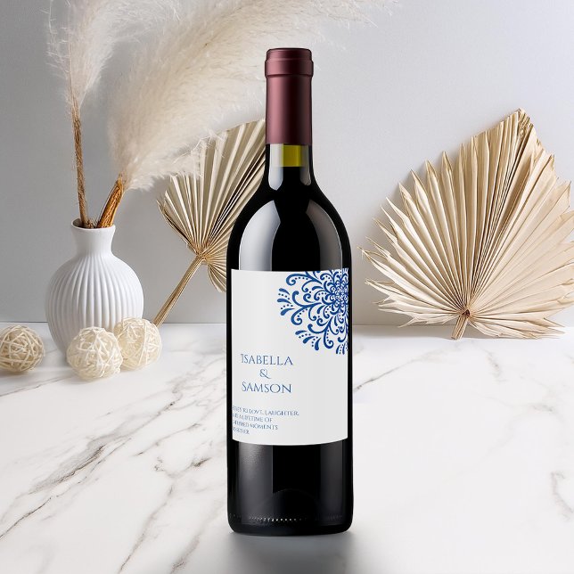 Whimsical Blue Geblüht Weinetikett (Von Creator hochgeladen)