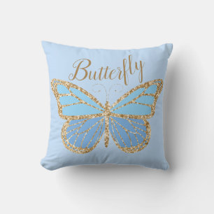 Whimsical Blue Gold Butterfly Kissen