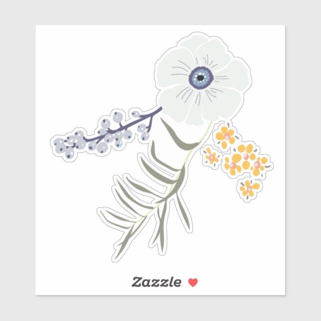Whimsical Blue Gray Yellow Flowers Aufkleber (Blatt)