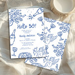 Whimsical Blue Hand Drawn 30. Geburtstag Party Einladung<br><div class="desc">Whimsical Blue Hand Drawn 30. Geburtstagsfeier Party Einladung Fett und blau gezeichnete Geburtstagsfeier mit einigen Blume,  Champagnerflasche,  Gläser-Essen und Kirsch. Der gesamte Text ist editierbar und macht dies zu einem sehr vielseitigen Party-Template,  das für jedes Alter verwendet werden kann.</div>