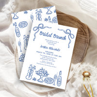 Whimsical Blue Hand Drawn Bridal Brunch Dusche