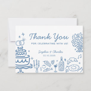 Whimsical Blue Hand Drawn Doodles Wedding Danke