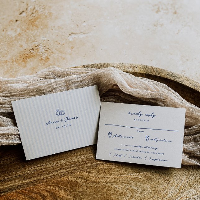 Whimsical Blue Hand Drawn Meal Choice Hochzeit RSVP Karte (Von Creator hochgeladen)