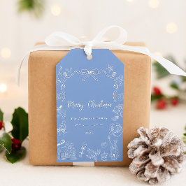 Whimsical Blue Hand gezeichnet Weihnachten Geschenkanhänger