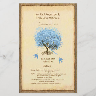 Whimsical Blue Heart Leaf Tree Hochzeitsprogramm