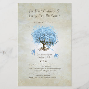 Whimsical Blue Heart Leaf Tree Hochzeitsprogramm