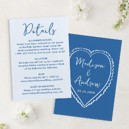 Whimsical Blue Heart Wedding Details Begleitkarte