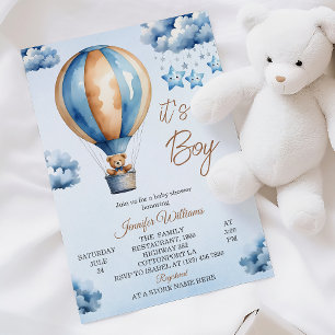 Whimsical Blue Hot Air Ballon Baby Boy Dusche Einladung