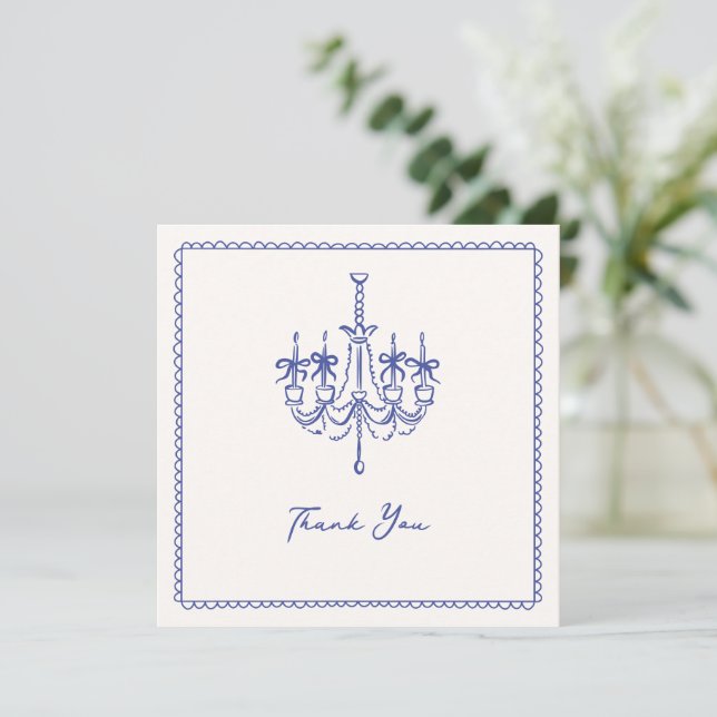 Whimsical, blue illustrative Hochzeit danke (Stehend Vorderseite)