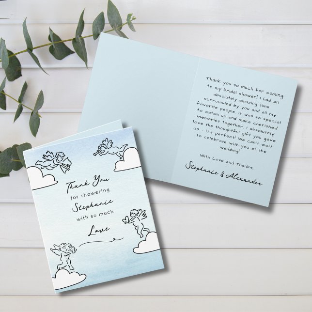 Whimsical Blue Match Made In Heaven Bridal Shower Dankeskarte (Von Creator hochgeladen)