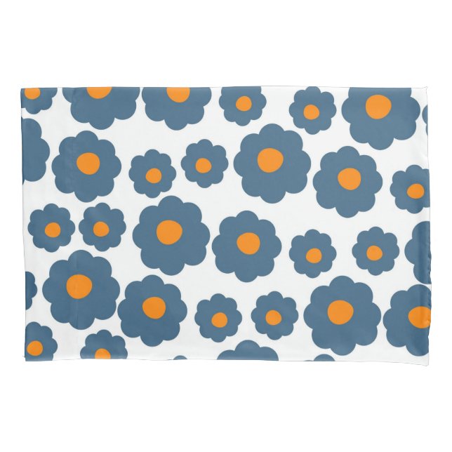 Whimsical Blue & Orange Floral Retro, fröhlich Kissenbezug (Vorderseite)