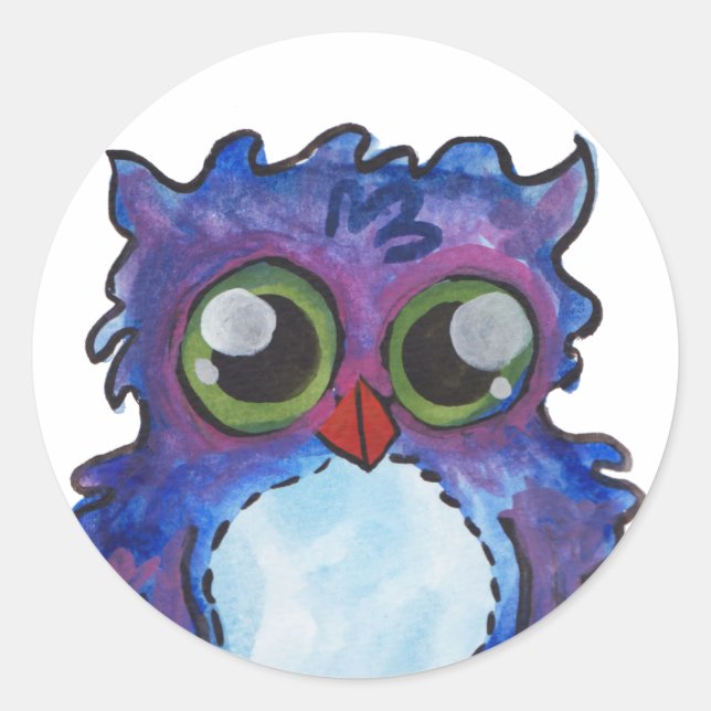 Whimsical Blue Owl Runder Aufkleber (Vorderseite)
