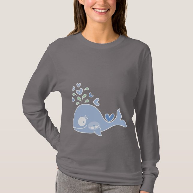 Whimsical Blue Pregnant Whale mit Twin Baby Boys T-Shirt (Vorderseite)