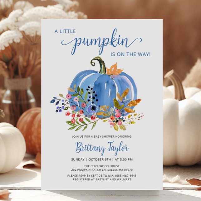 Whimsical Blue Pumpkin Baby Dusche Einladung (Von Creator hochgeladen)
