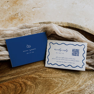 Whimsical Blue QR Code Wedding RSVP Karte