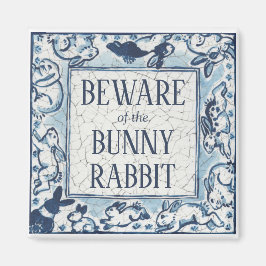 Whimsical Blue Rabbit Tile Dedham Beware Magnet