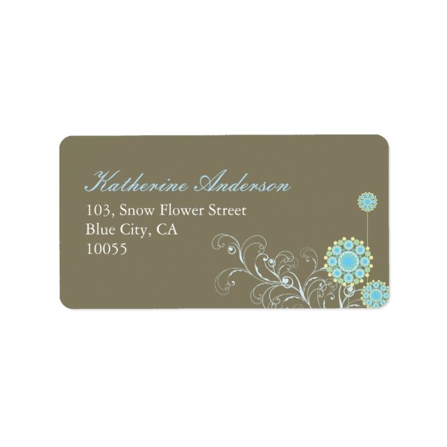 Whimsical Blue Snow Blume Hochzeitsplatten Adressaufkleber (Vorne)