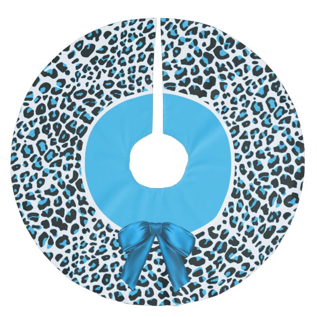 Whimsical Blue Snow Leopard Weihnachten Polyester Weihnachtsbaumdecke (Vorderseite)