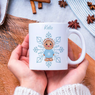 Whimsical Blue Snowflake und Winter Gingerbrot Kaffeetasse