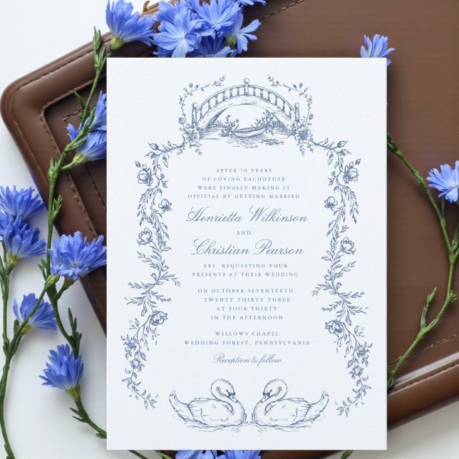 Whimsical Blue Swan Romantic Wedding Invitation Einladung (Von Creator hochgeladen)