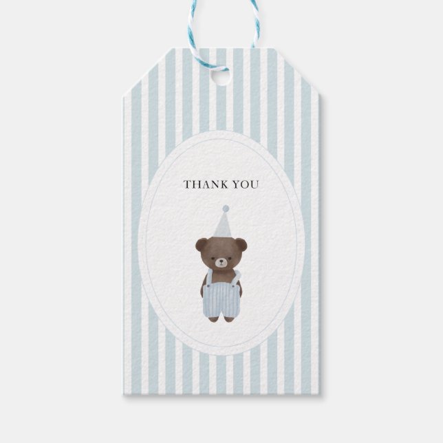 Whimsical Blue Teddy Bär danke Geschenkanhänger (Vorderseite)