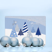 Whimsical Blue Trees Foil Holiday Card