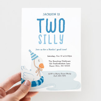Whimsical Blue Two Albern Gans 2. Geburtstag Einladung