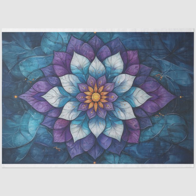 Whimsical Blue und Lila Mandala Doodle Seidenpapier (Vorderseite)