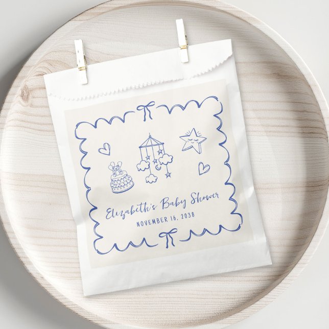 Whimsical Blue Wavy Frame Baby Boy Dusche Geschenktütchen (Von Creator hochgeladen)