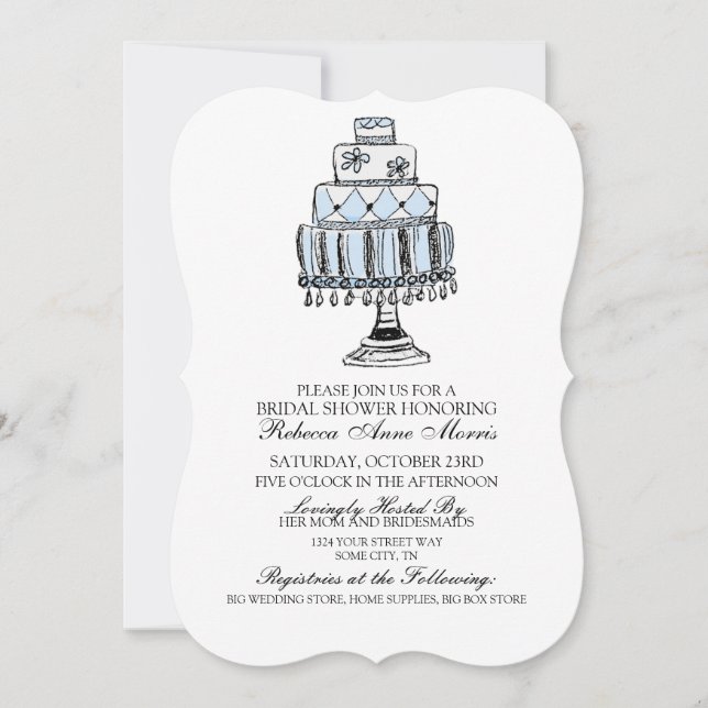 Whimsical Blue Wedding Cake Brautparty Einladung (Vorderseite)