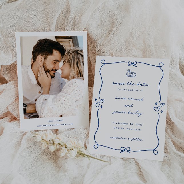 Whimsical Blue Wedding Foto Save the Date Einladung (Von Creator hochgeladen)