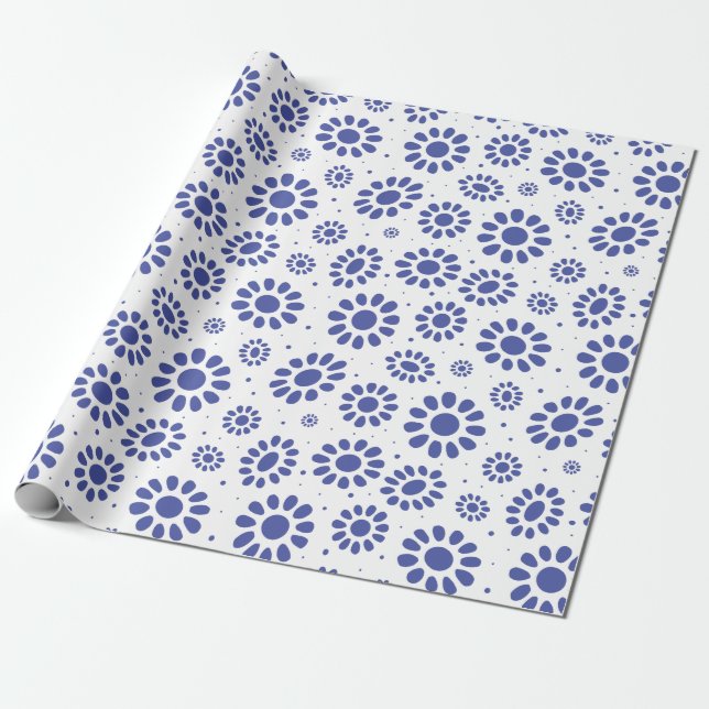 Whimsical Blue White Abstrakt Daisy Muster Geschenkpapier (Ungerollt)