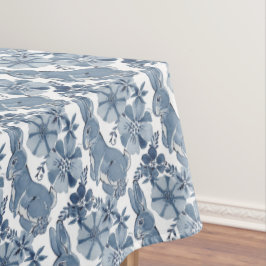 Whimsical Blue White Bunny Rabbit Floral Oaster Tischdecke