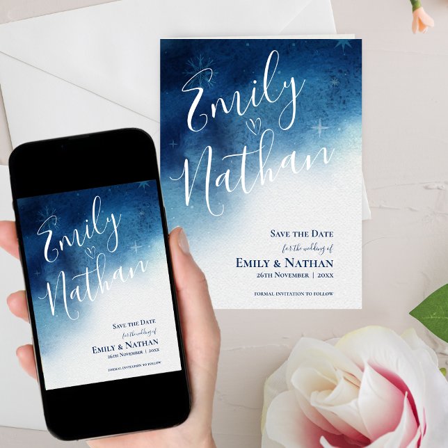 Whimsical Blue White Snowflake Elegante Hochzeit Save The Date (Whimsical Blue White Snowflake Elegance Wedding Save The Date)