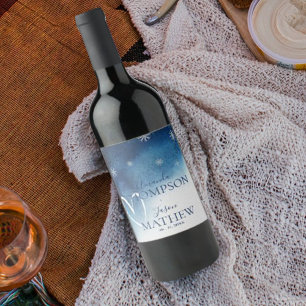 Whimsical Blue White Snowflake Hochzeit Weinetikett