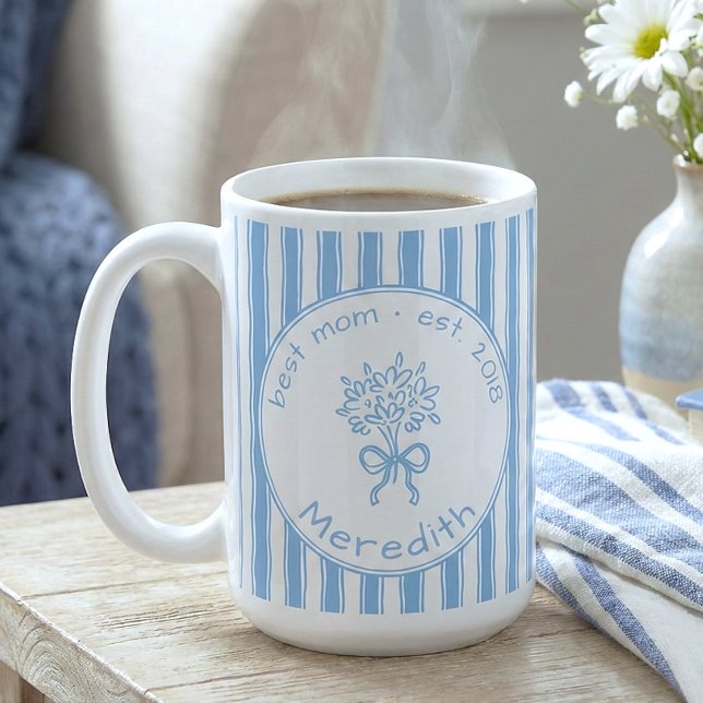 Whimsical Blue White Stripe Preppy Mom Established Kaffeetasse (Von Creator hochgeladen)