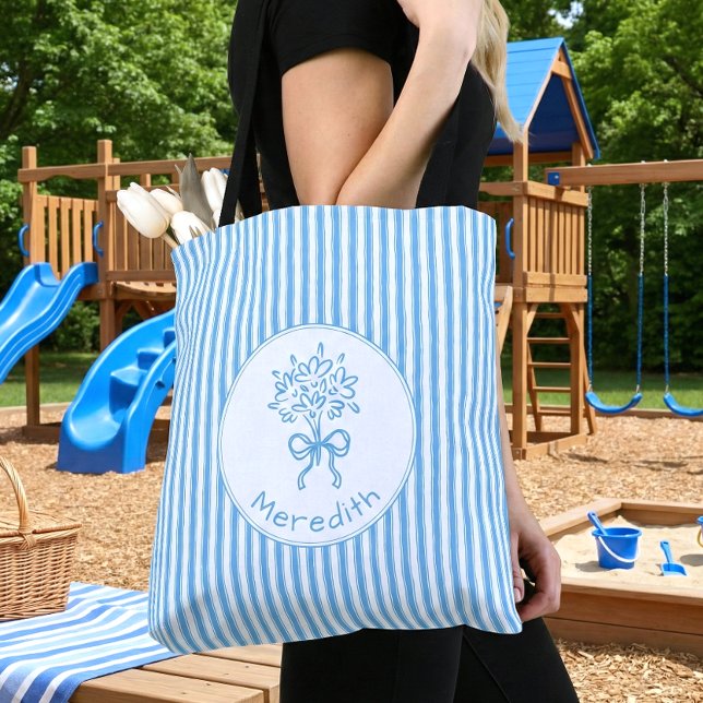 Whimsical Blue White Stripe Preppy Monogram Tasche (Von Creator hochgeladen)