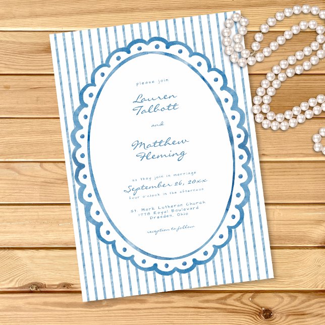 Whimsical Blue White Watercolor Stripe Wedding Einladung (Whimsical Blue White Watercolor Stripe Wedding Invitation)