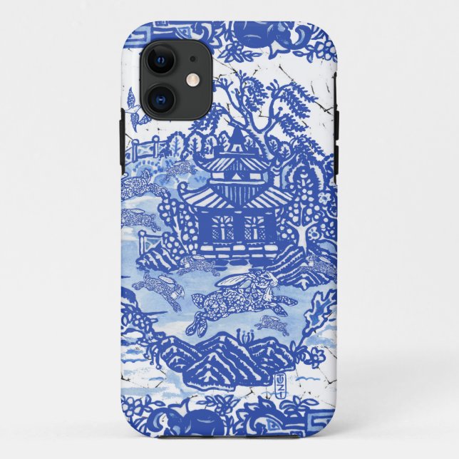 Whimsical Blue Willow Isle of Rabbits Design #2 Case-Mate iPhone Hülle (Rückseite)