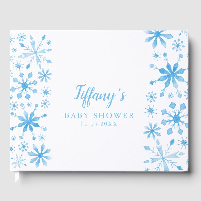 Whimsical Blue Winter Wonderland Baby Dusche Gästebuch (Vorderseite)