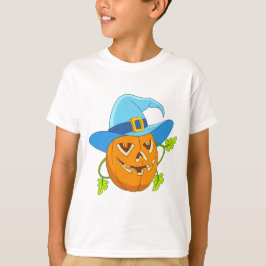 Whimsical Blue Witch Hat Pumpkin Halloween-Cartoon T-Shirt
