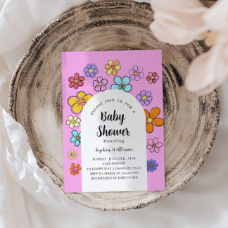 Whimsical Blume Baby Dusche - Peach & Pastel Einladung